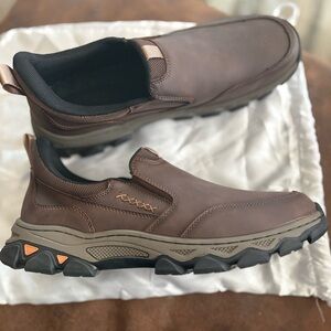 Brown and Black Slip-On Loafers with Durable Rubber Sole